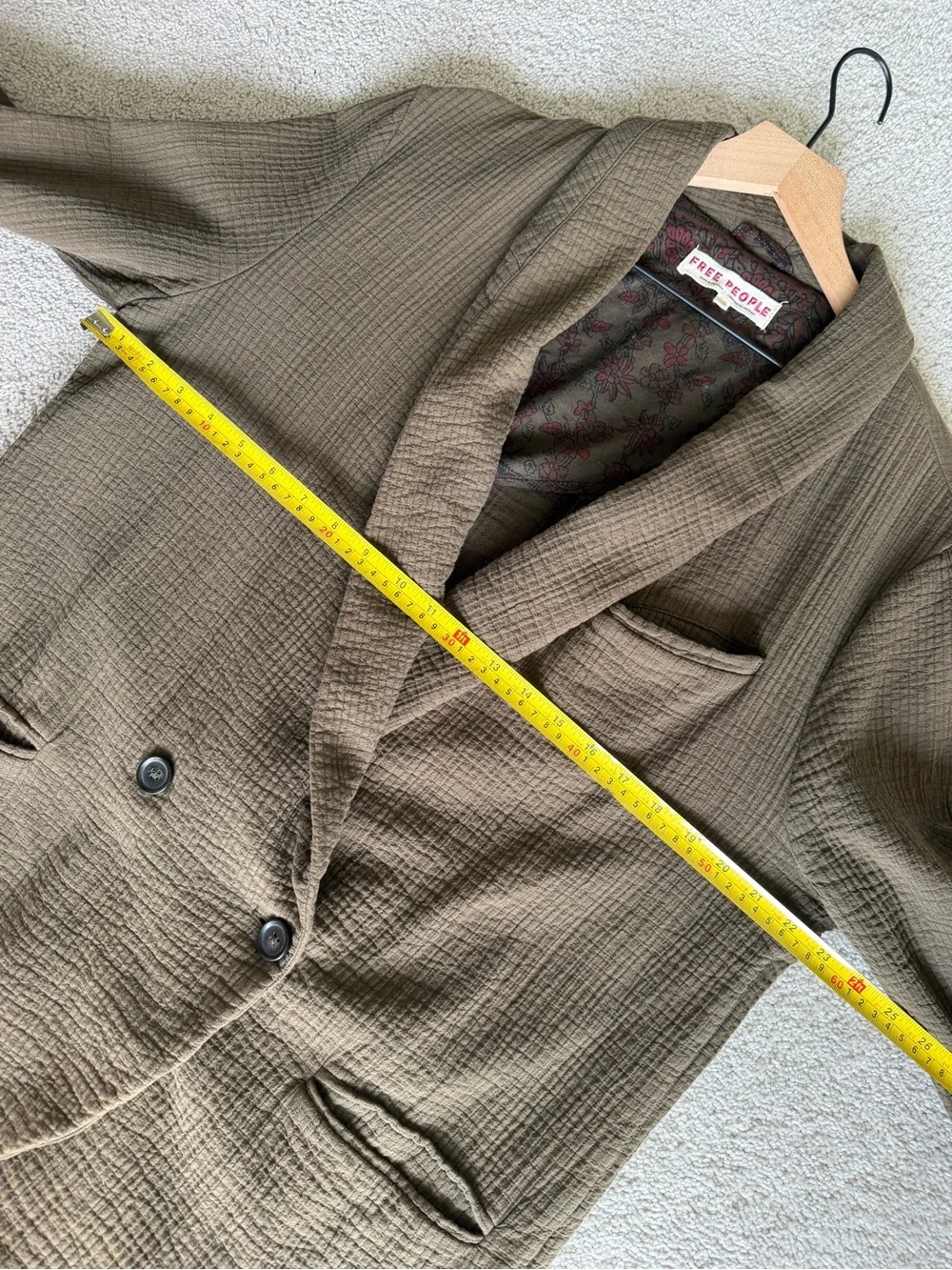 Free People Rumors Blazer Jacket Olive Green Double Gauze Cotton Oversized S